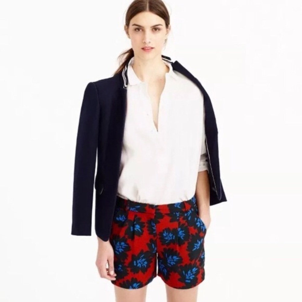 J Crew Red Black and Blue Flowered Shorts